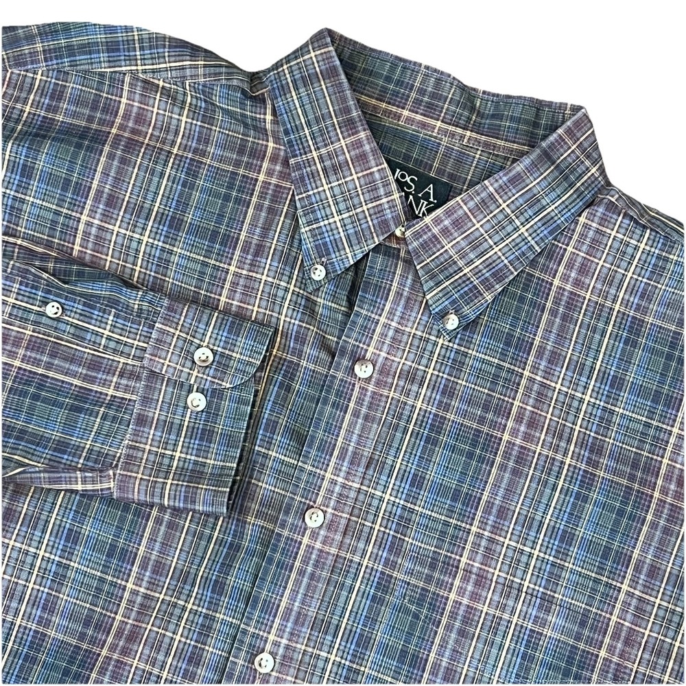 Jos A Bank Travelers Collection Shirt Mens Xl Brown Plaid Button‎ Down Preppy